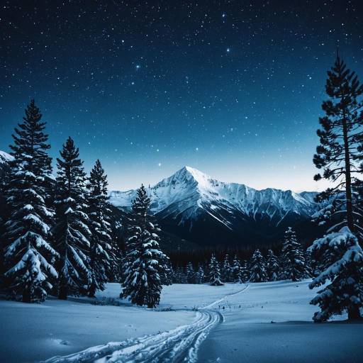 Snowy Mountain Landscape Under Starry Night Sky