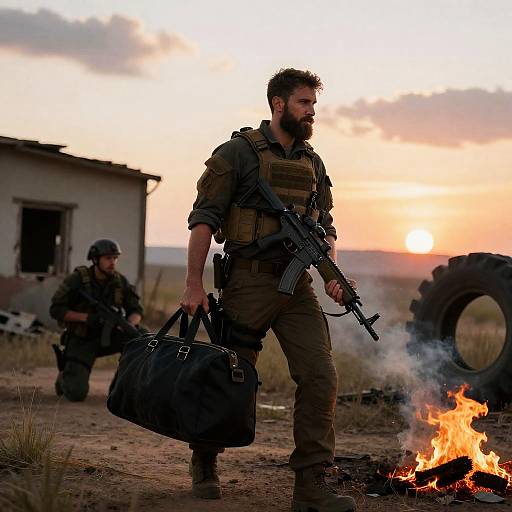 Tactical Soldiers in Deserted Landscape