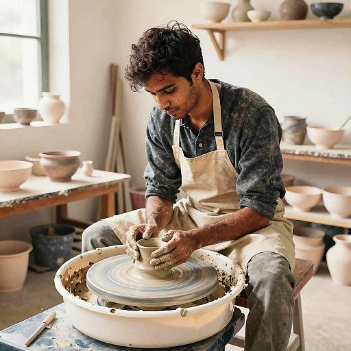 Talented Potter in Sunlit Studio