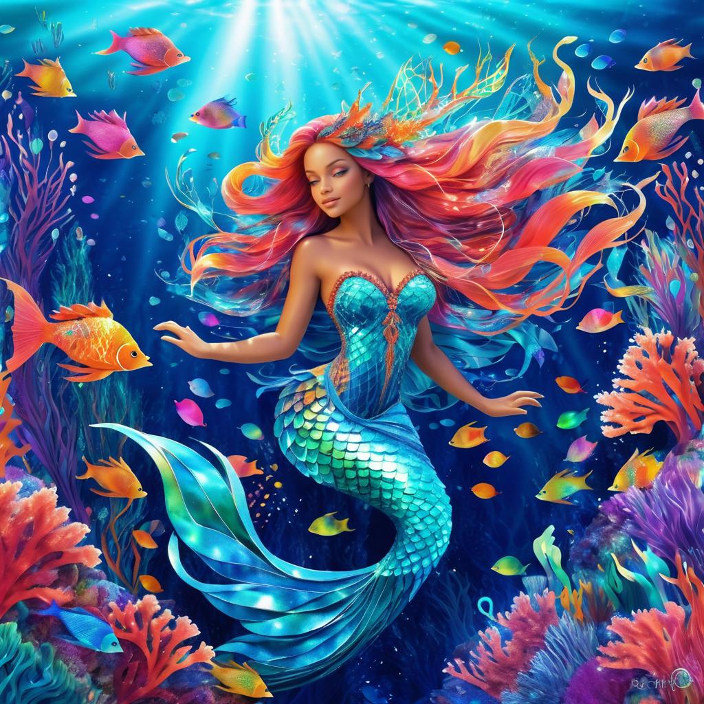 Majestic Mermaid in Vibrant Coral Reef