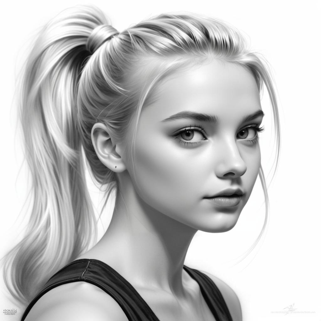 Detailed Pencil Sketch of Teen Girl