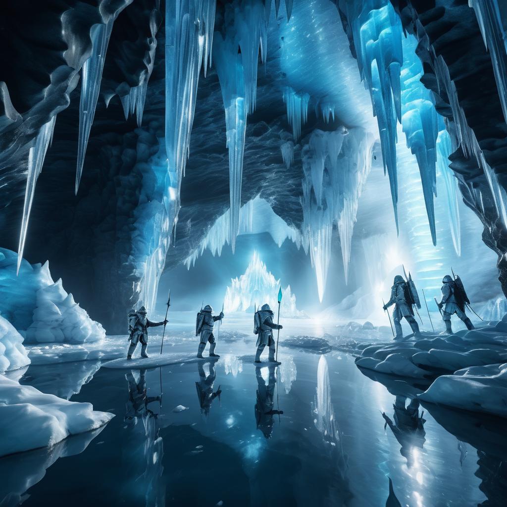 Medieval Explorers in an Ethereal Ice Cave