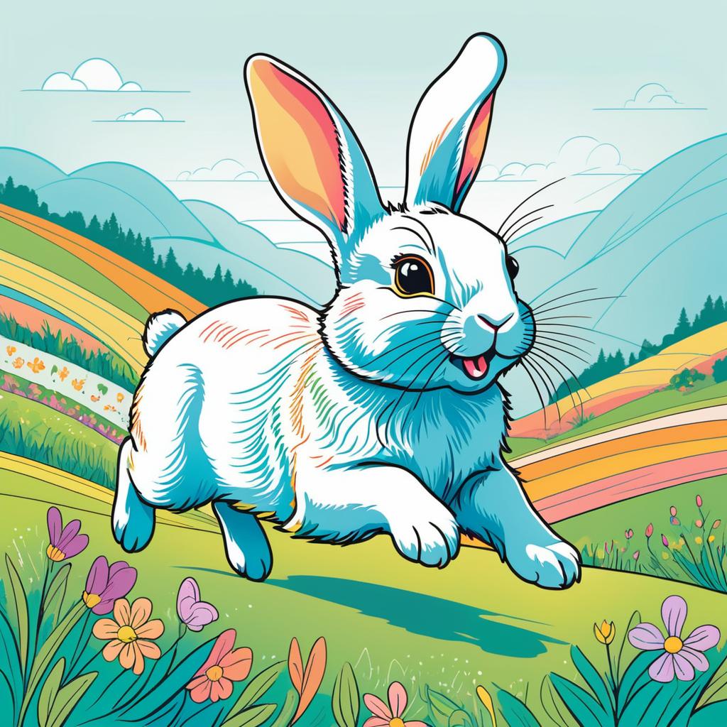 Vibrant Vector Art of a Bounding Rabbit