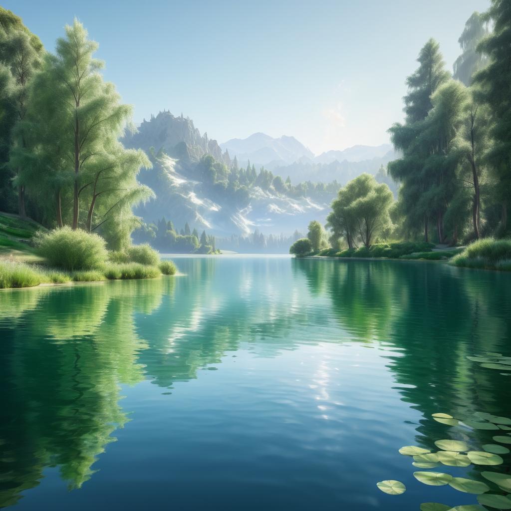 Impressionist Matte Painting of Serene Lake