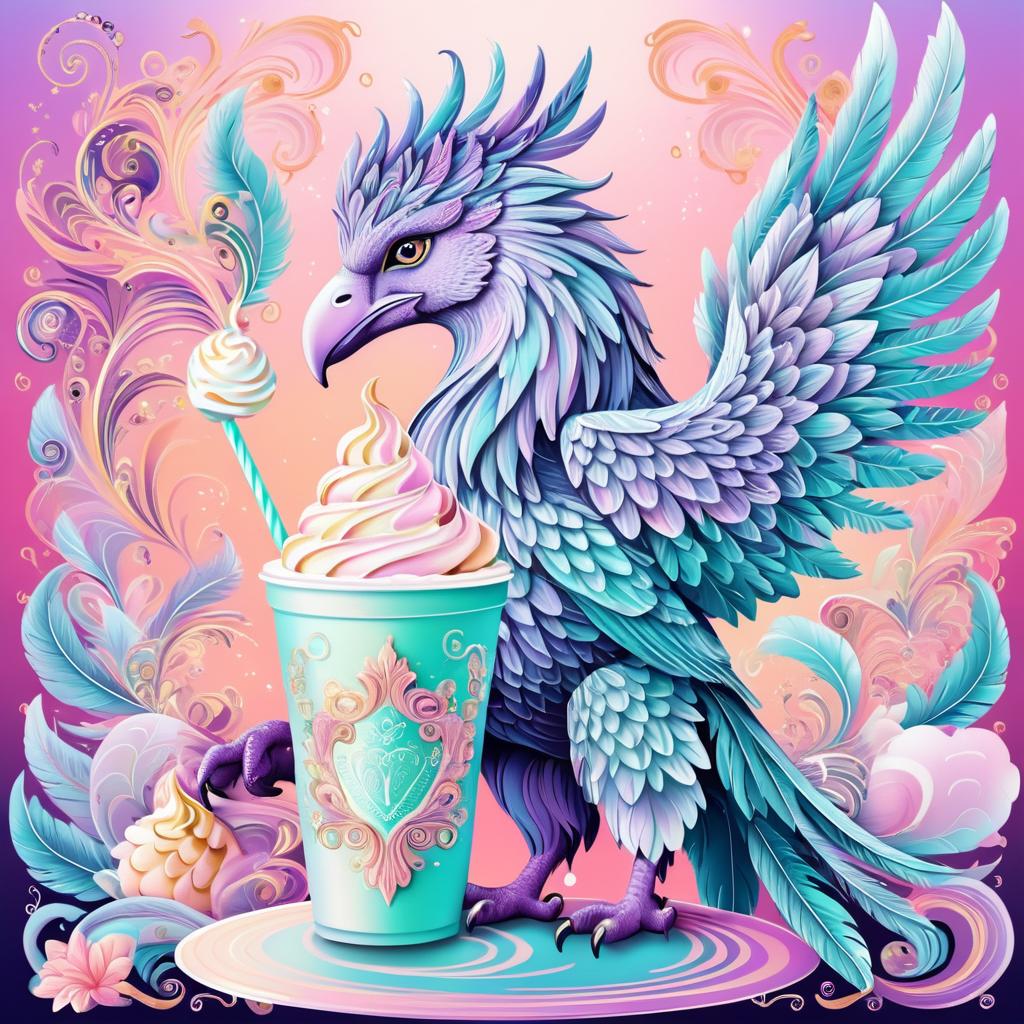 Enchanted Griffin Enjoying Frappuccino Illustration