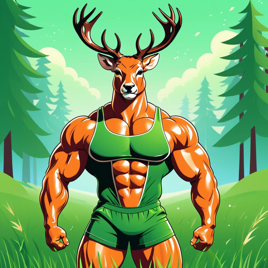 Buff Anthropomorphic Deer in Serene Meadow