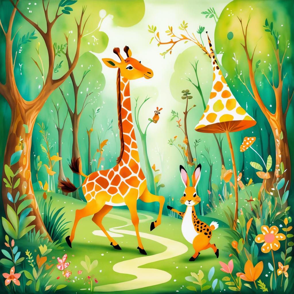 Whimsical Giraffe and Rabbit Art Adventure