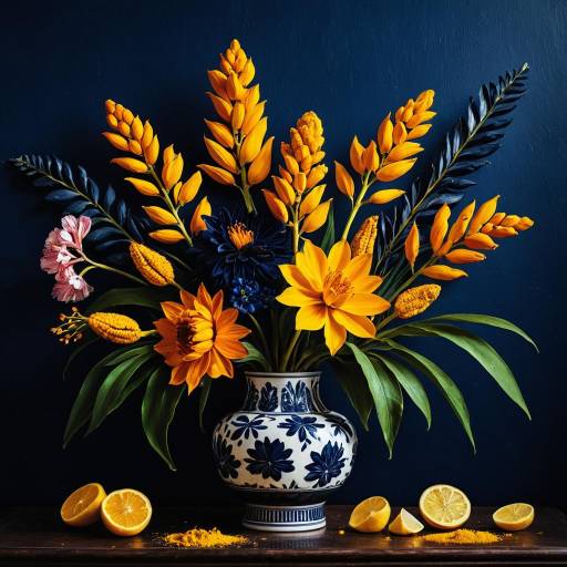 Vivid Turmeric and Navy Floral Elegance