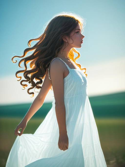Young Woman in White Dress Outdoors