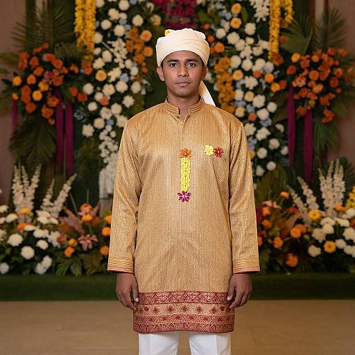 Man in Traditional Dress with Flowers