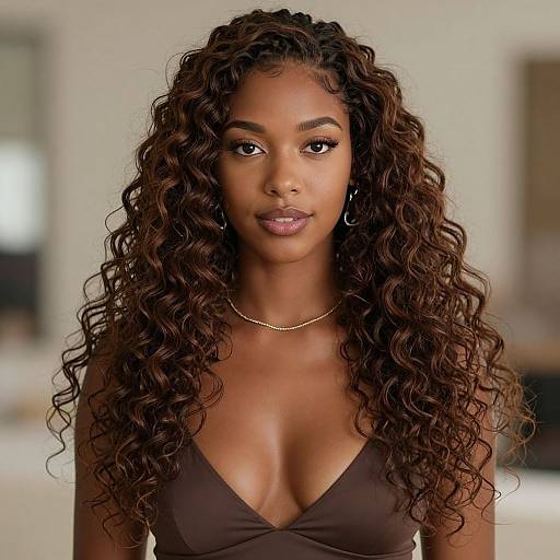 Realistic Dark-Skinned Curly Hairstyle Portrait