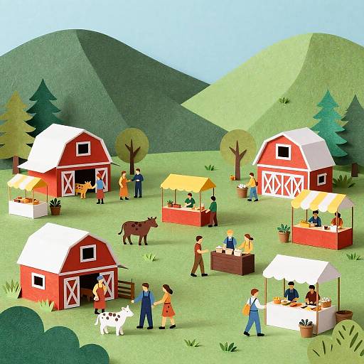 Paper Cut Collage of Farm Festival