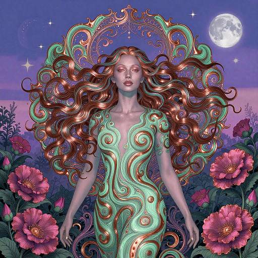 Surreal Mystical Woman in Psychedelic Fantasy Garden