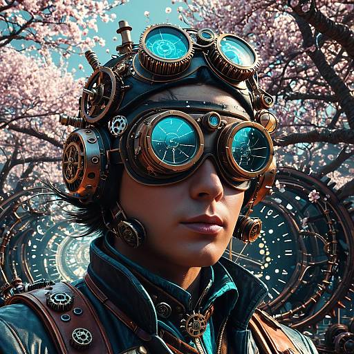 Steampunk Aviator Amid Fractal Blossoms
