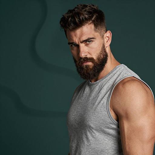 Intense Bearded Man Portrait in Abstract Background