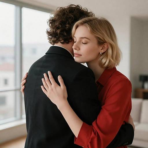 Tender High-Rise Embrace with Cityscape