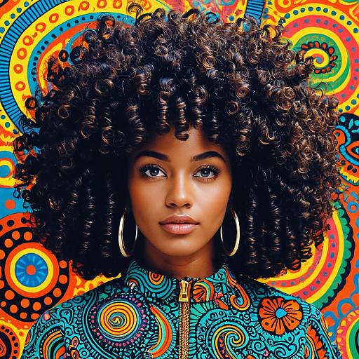 Afro Portrait with 1960s Psychedelic Swirls