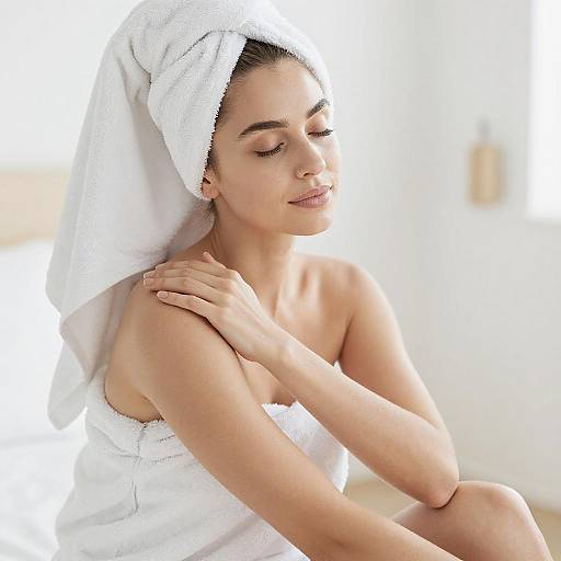 Relaxed Woman in Towel with Eyes Closed