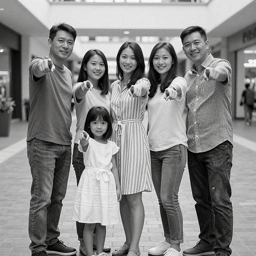 Smiling Family Portrait in Black-and-White