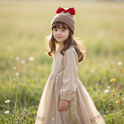 Young Girl in Cozy Meadow Scene