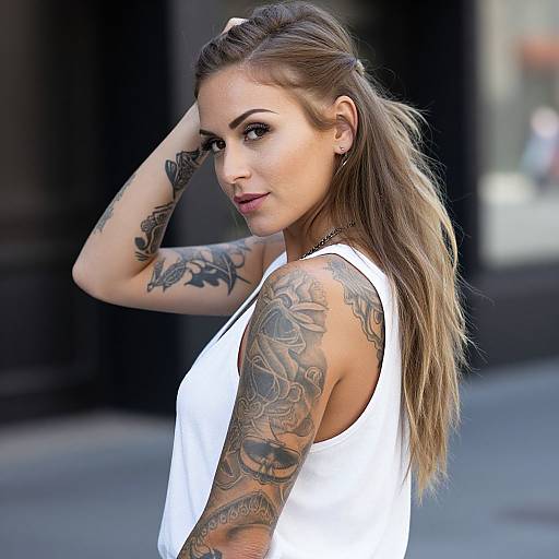 Tattooed Woman in Urban Portrait