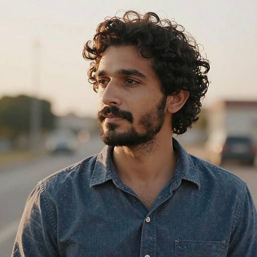 Thoughtful man outdoors during golden hour