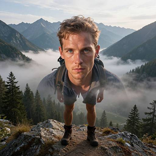 Double Exposure Outdoor Adventurer Portrait