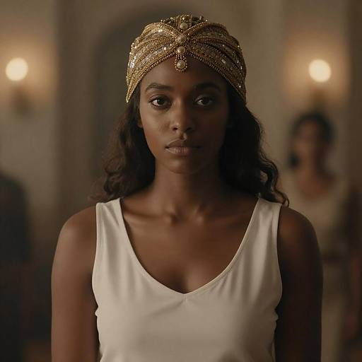 Golden Headpiece Woman in Warm Glow