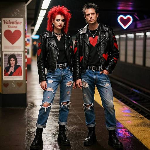 Punk Valentine Couple with Painted Jackets