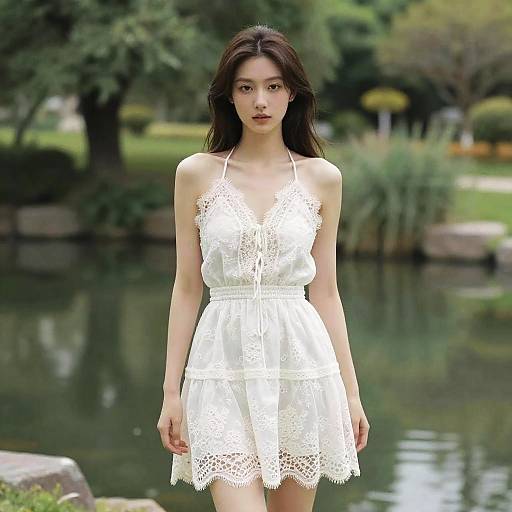 Bohemian Chic Woman by Tranquil Pond