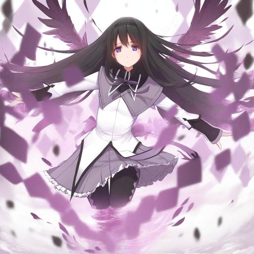 Illustration of Akemi homura (magical girl), mahou shoujo madoka magica in the style of Dishwasher1910