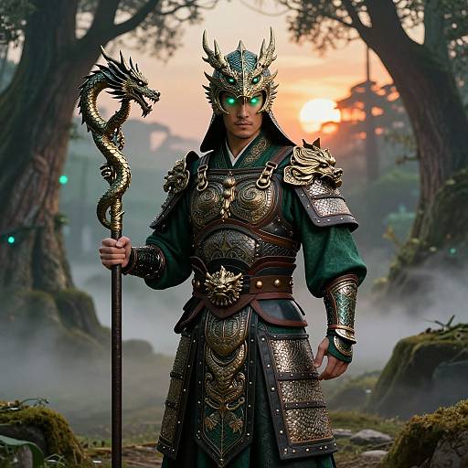 Enchanted Dragon Warrior in Mystical Forest