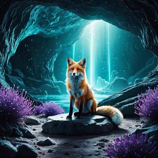 Ethereal Fox in Bioluminescent Cave