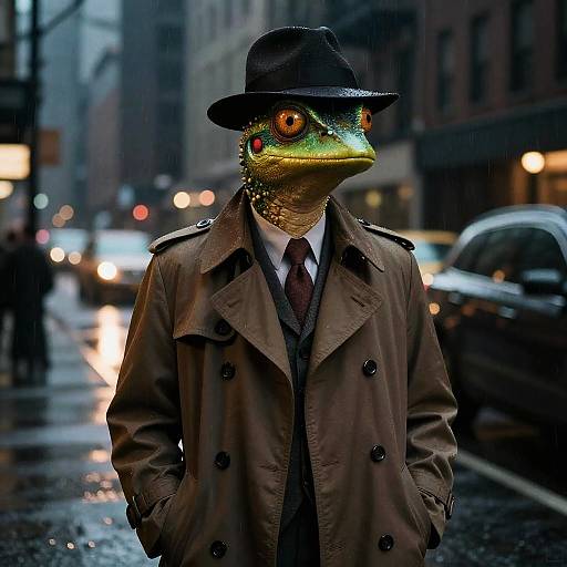 Noir Lizard Detective in Rainy City