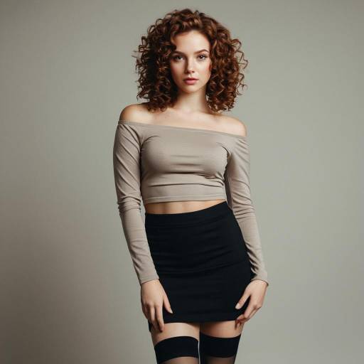 Young Woman in Off-Shoulder Top and Black Skirt