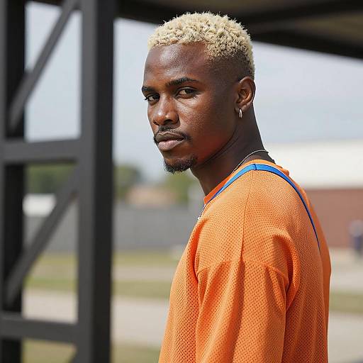 Stylish Man with Bleached Hair in Daylight