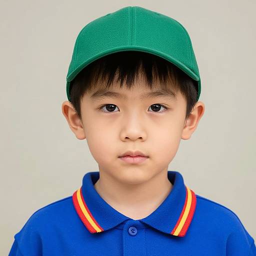 Boy in Green Hat and Striped Collar