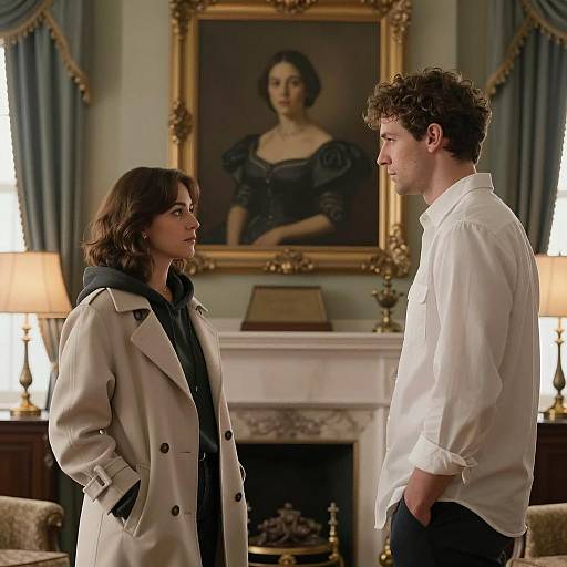 Man and Woman Facing Each Other Indoors