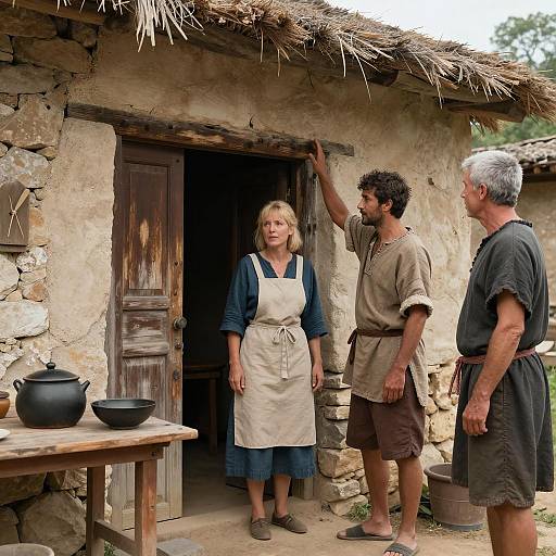Charming Rustic Village Gathering Scene