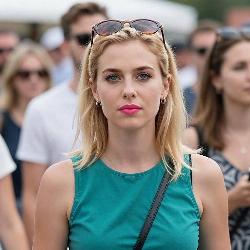 Blonde Woman in Summer Crowd Portrait