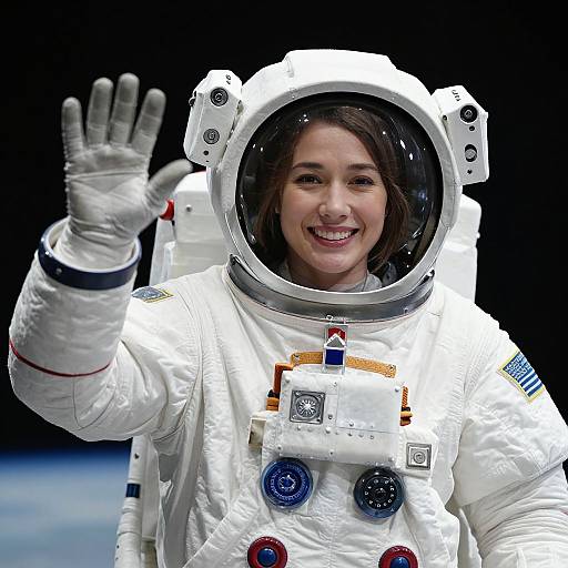 Woman Astronaut in Space Suit Waving