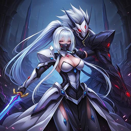 Illustration of Hakumen, blazblue in the style of Rebe11