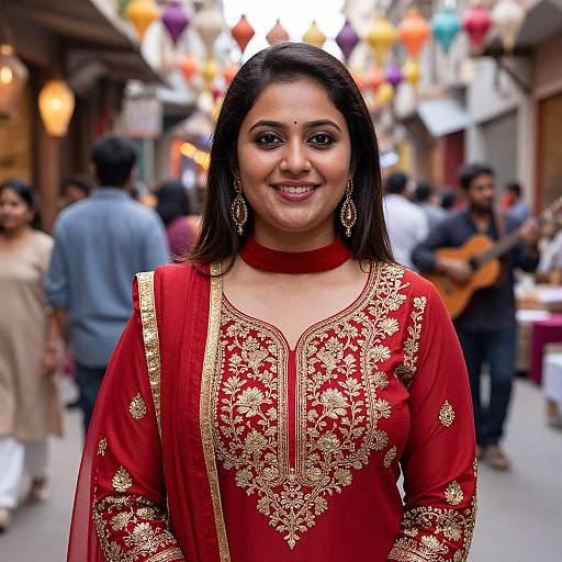 Smiling South Asian Woman in Festive Kameez