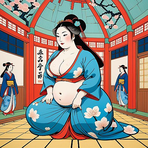 Whimsical Ukiyo-e Big Booty Woman