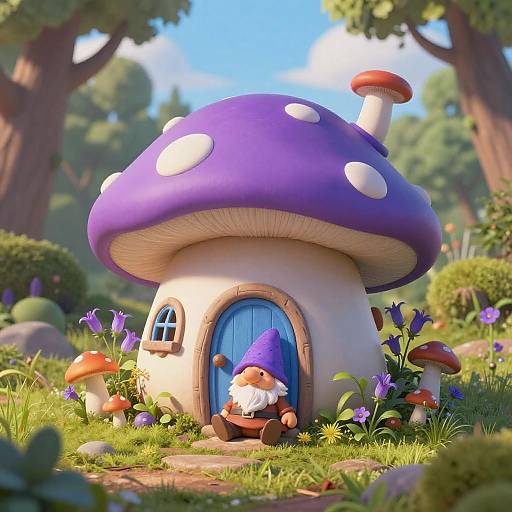 Whimsical Gnome by Mushroom House