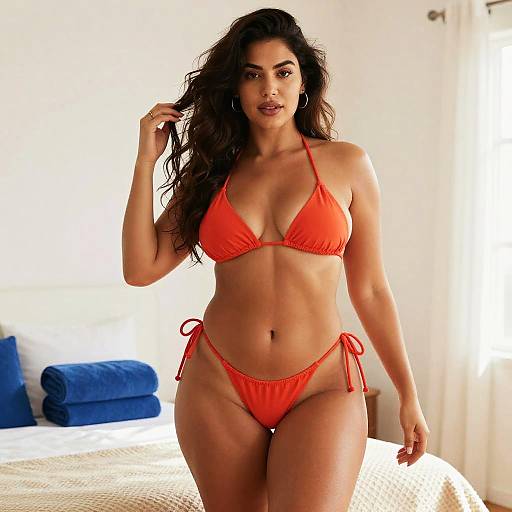 Confident Woman in Red-Orange Bikini
