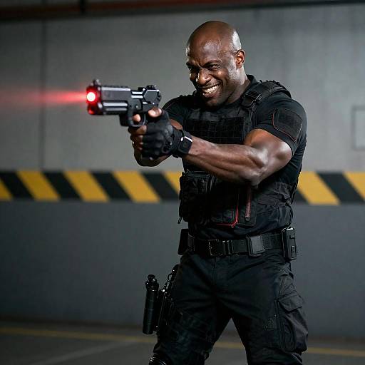 Bald Black Operative Dual-Wielding Lasers