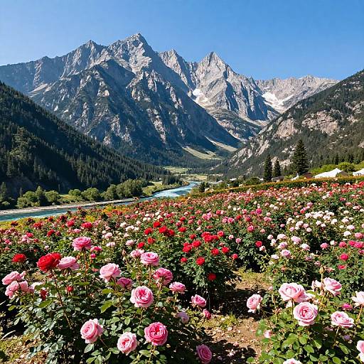 Vibrant Rose Garden Mountain Panorama