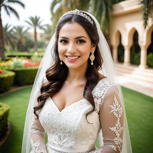 Smiling Bride in Elegant Embroidered Wedding Dress