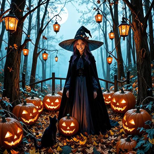 Whimsical Halloween Witch in Moonlit Forest
